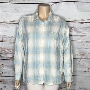Levi's NWT Size XXL Blue & White Plaid Button Down Flannel Cozy Shirt Top